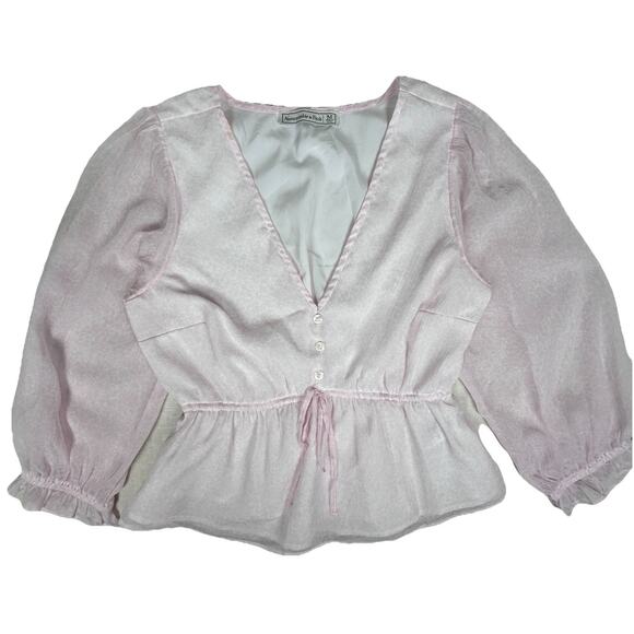 Abercrombie & Fitch Tops - Abercrombie & Fitch V-neck lined sheer blush peasant top defined high waist SZ M